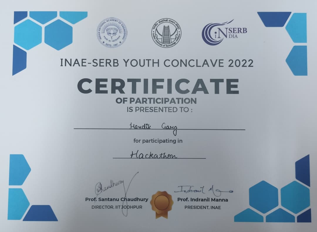 Finalist - INAE Youth Conclave Hackathon